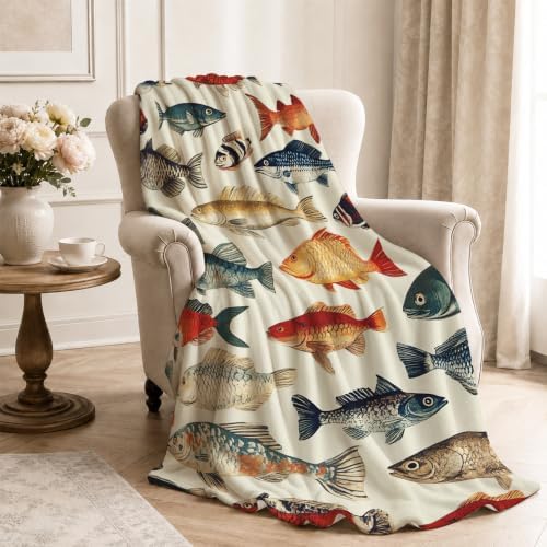 Fish Throw Blanket Fish Gifts for Kids Girls Boys Adults Women Men Soft Cozy Warm Plush Fluffy Fuzzy Fleece Blanket Birthday Festival Decor 50''X60'' - Image 4