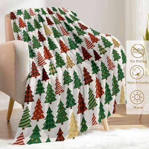 Christmas Tree Decorative Throw Blanket, Buffalo Plaid Star Print Decoration, Flannel Winter Blankets for Couch Bed Sofa, Holiday Home Decor, Xmas Festival Gifts for Kids Adults 40x50 Inch - Image 3