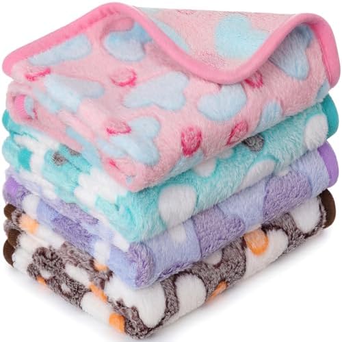 Tatuo 4 Pcs Fleece Dog Blanket for Puppy Cat, Pastel, 24 x 16 in, Heart by Tatuo