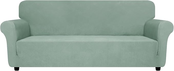 ZNSAYOTX Super Stretch Couch Cover (72"-92"), New Striped Sofa Covers Fitted Slipcovers with Elastic Bottom, Dog Cat Pets Proof Spandex Fabric Comfortable & Durable (Pea Green, Sofa)
