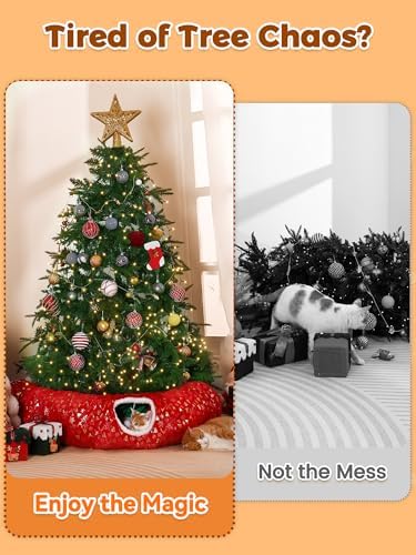 Rywell 3-in-1 Cat Tunnel Christmas Tree Skirt,Soft Plush Tunnel Bed for Indoor Cats Play, Rest & Hide, Foldable Cat Tunnel with Cozy Cushion & Toy Balls, Perfect for Christmas Tree Decor - Image 4