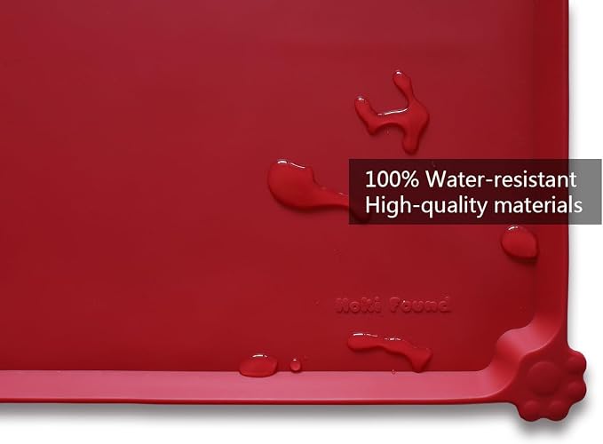 Hoki Found X-Large Silicone Non Slip Pet Feeding Mats - Waterproof Dog Cat Food Mats for Carpet - Classic Red