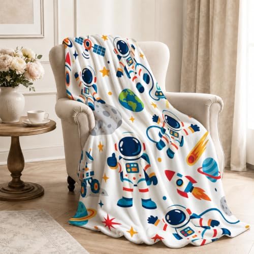 Cute Astronaut Throw Blanket Space Rocket Planet Galaxy Gifts 60''x80'' - Image 4