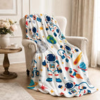 Cute Astronaut Throw Blanket Space Rocket Planet Galaxy Gifts 60''x80'' - Image 4