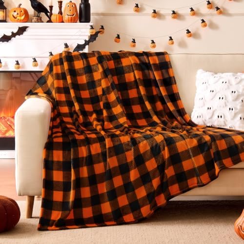 BEDELITE Halloween Throw Blanket for Decor & Gift, Orange & Black, 50"x60" - Image 3