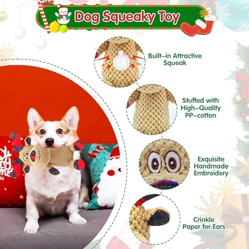 Christmas Dog Toys, Plush Squeaky Dog Toy with Crinkle Paper, Cute Christmas Puppy Toys with Cotton, Durable Interactive Dog Chew Toys for Puppy Small Medium Large Breed - Image 2