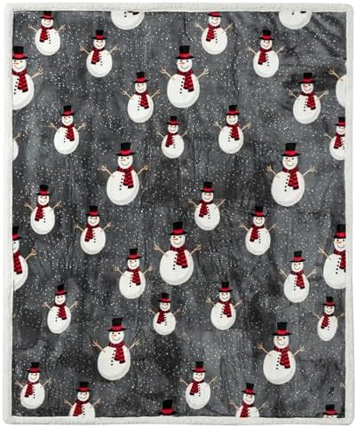 PAVILIA Premium Christmas Sherpa Throw Blanket, 50x60, Grey Snowman Cozy Fleece Holiday Blanket, Reversible Plush Winter Throw for Couch & Bed, Ultra Soft Warm - Image 4