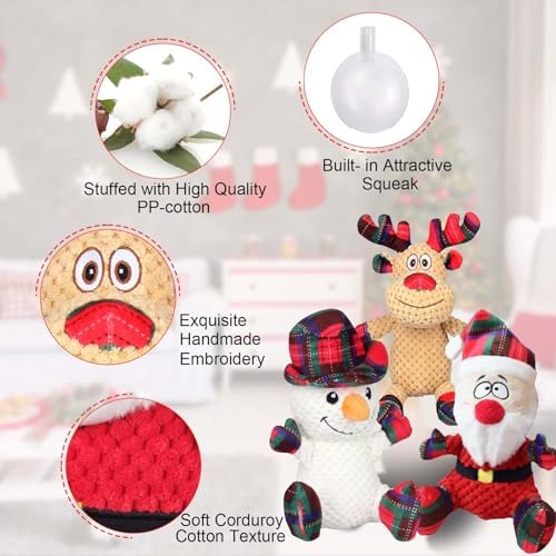 3 Pack Dog Christmas Squeak Toys, Plush Squeaky Medium & Small Dog Chew Toys, Stuffed Squeaky Toys for Dogs Puppy - Funny Cute Dog for Dog Birthday - Image 5