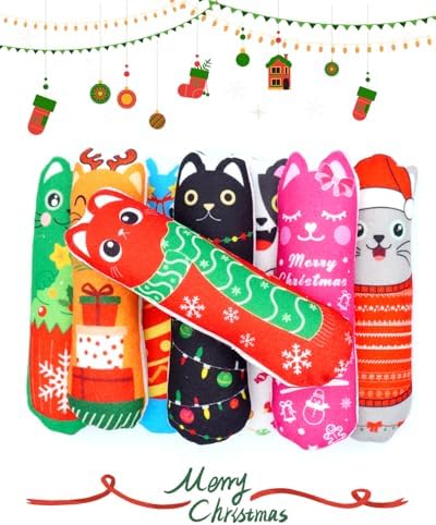 PET SHOW 8 Pack Christmas Cat Kicker Toys with Catnip Crinkle Sound Toys for Indoor Cats Xmas Santa Gift Patterns Plush Kittens Shape Natural Interactive Pet Kitty - Image 4