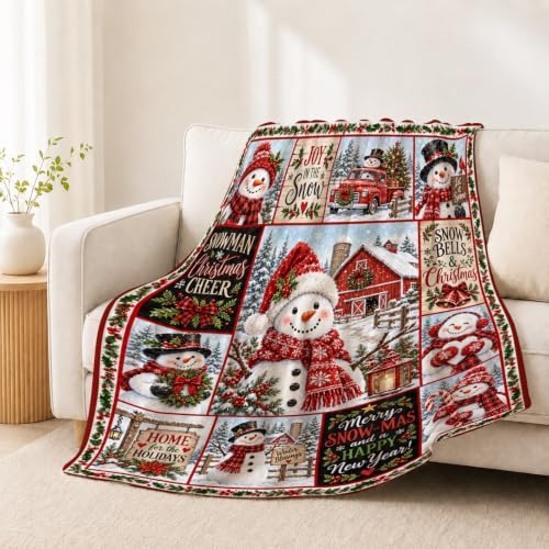 Snowman Christmas Throw Blanket Winter Holiday Patchwork Gifts 50''x60'' - Image 3