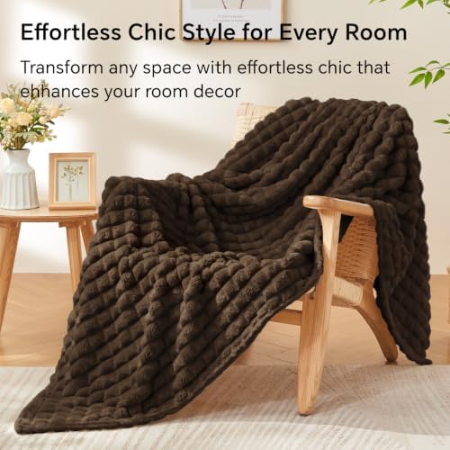 BEDELITE 3D Checked Brown Fleece Throw Blanket for Couch, 50x70 Inch - Image 2