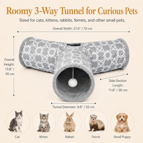 Plush Inside 3 Way Cat Tunnel Geometric, Diameter 9.8 Inch - Image 5