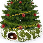 Cat Tunnel Christmas Tree Skirt 3 ft x 3 ft x 10 Inch Cat Bed Donut Cave Indoor Fluffy Circular with Mat and Ball Playground Toys for Festive Kitten Puppy Ferret Rabbit(Green,Elk) by Yeyeplum