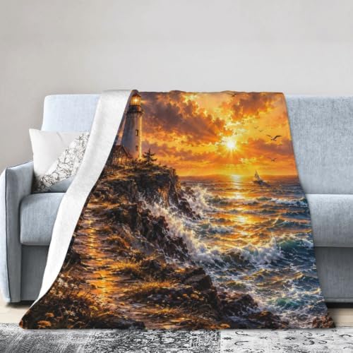 Lighthouse Ocean Blanket Coastal Nautical Throw Stuff Gifts 80"x60" - Image 2