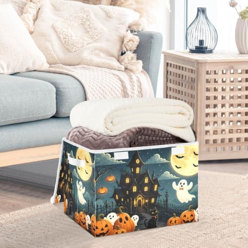 Bolaz Halloween Scene Haunted House Storage Bins with Lids and Handles, Storage Box Basket with Cover Collapsible Organizer Containers for Home Closet, Shelves - Image 5