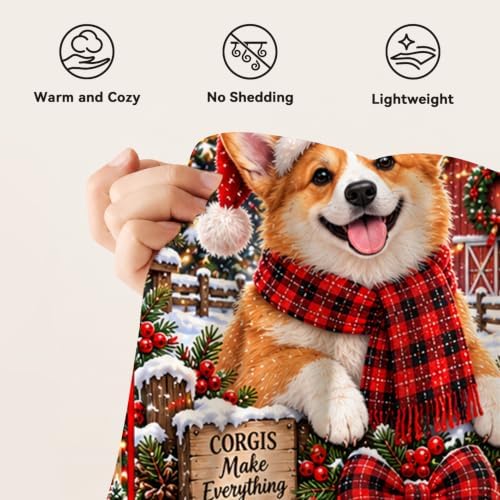 Corgi Christmas Throw Blanket Cute Puppy Holiday Gifts 50''X60'' - Image 7