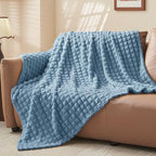 BEDELITE 3D Checked Blue Fleece Throw Blanket for Couch, 50x60 Inches - Image 2
