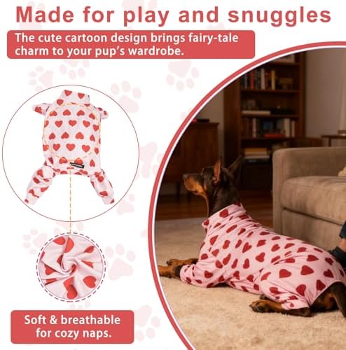 Dog Pajamas Lightweight Dog Onesies Soft Stretchy Tiny Outfit Clothes for Small Medium Large Puppy Pjs Clothes Doggie Cat Pet Boys Girls Outfit (Medium (10-20lb), Red Heart) - Image 5