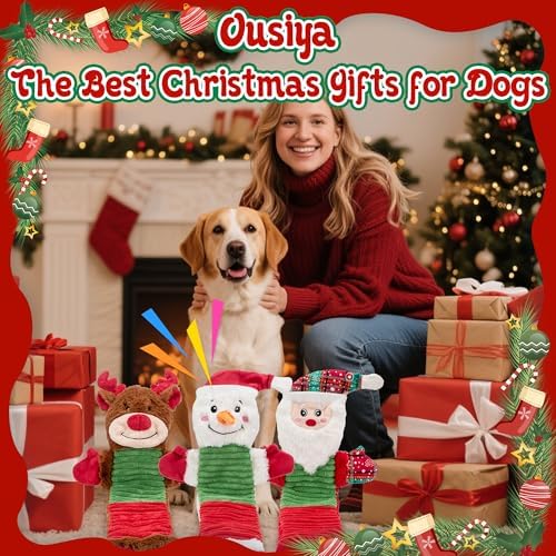 Christmas Squeaky Dog Toys with Crinkle Paper,No Stuffing Dog Toy for Large Dogs,Christmas Puppy Teething Toys to Keep Them Busy, Plush Interactive Long Lasting Chews for Aggressive Chewers - Image 6