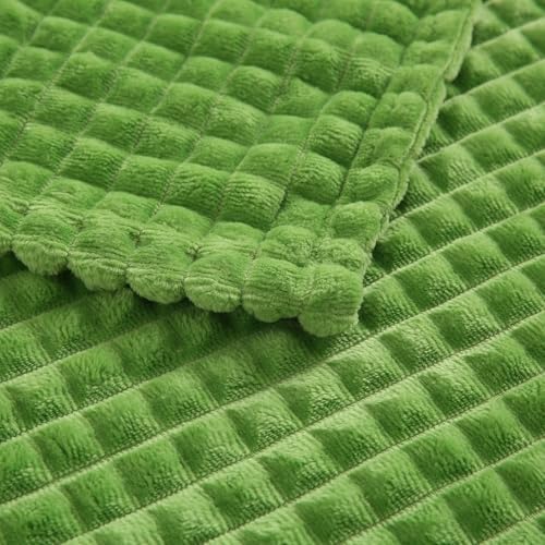 Puncuntex Fleece Throw Blanket Apple Green 60"×80" with Square Grid Design - Image 7