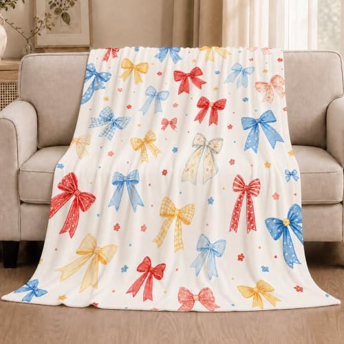Colorful Bow Throw Blanket Cute Ribbon Pattern Gifts 40''X50'' - Image 2