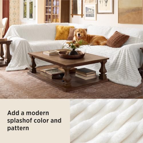 Bedsure Extra Soft Large Fleece Blanket for Bed Off White 120"x120" - Image 4