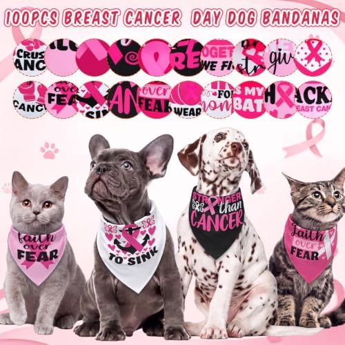 100 Pcs Dog Bandanas Bulk, Pink Breast Cancer Themed Dog Bibs - Image 5