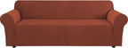 H.VERSAILTEX Stretch Couch Covers for Sofa 1 Piece Slipcovers for Couches and Sofas 3 Seater Couch Cover Feature Thick Checked Jacquard Fabric with Elastic Bottom(Large Sofa 90"-100" Wide, Rust)