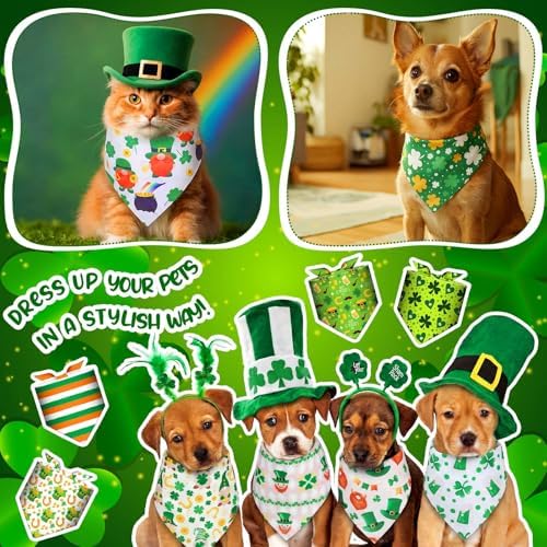 Geyoga 240 Pcs Dog Bandanas Bulk 4th of July Patriotic Pet Bandanas Adjustable Summer Triangle Dog Grooming Scarf Bibs Kerchief for Small Medium Large Cats Pet Costume(St Patricks Day) - Image 6