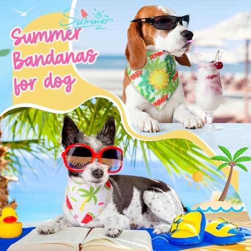 Preboun 50 Pcs Summer Bandanas Dogs Bulk Hawaiian Dog Bandanas Fruit Kerchief Set for Summer Puppy Small Medium Large Pets Costume Accessories (31. 5 x 21. 7 x 21. 7 Inch) - Image 2