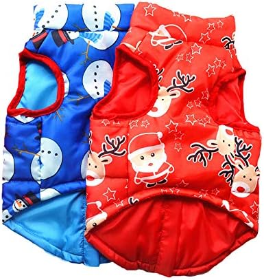 SEIS 2 Pcs Christmas Dog Cotton Wadded Jacket Snowman Pet Coat with Harness Hook Xmas Elk Cats Hoodie Vest Santa Claus Puppy Costume for Cats Small Medium Dogs (XS (Chest Circumference 35cm/13.78")) - Image 7