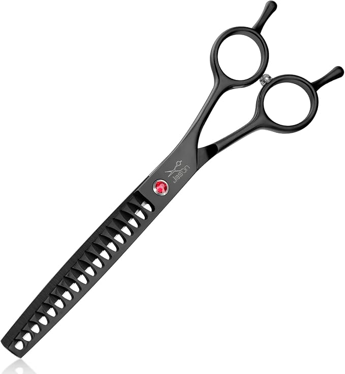JASON Dog Grooming Chunker Scissors - 7" Professional Thinning Shears Black | 18 Teeth Japanese Stainless Steel Hair Scissor for Dogs, Cats and Other Pets, Gift