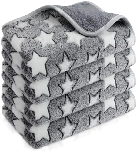 Reginary 4 Pcs Guinea Pig Fleece Cage Liners, Gray Star, 24 x 16 Inch by Reginary