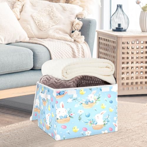 Bolaz Cute Bunny Easter Egg Pattern Storage Bins with Lids and Handles, Storage Box Basket with Cover Collapsible Organizer Containers for Home Closet, Shelves - Image 5