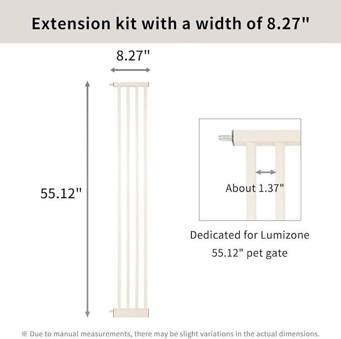 Lumizone 55.12" Extra Tall Pet Gate Extension Kit 8.27" Wide Cream | Extra Tall Cat Gate for Dog Doorway Hallway Stairs Pressure Mounted 1.37" Gap No Drilling