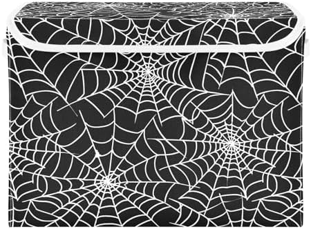 Bolaz Storage Bins with Lids and Handles,Halloween Gray Spider Web Storage Box Basket with Cover Collapsible Organizer Containers for Home Closet, Shelves - Image 2