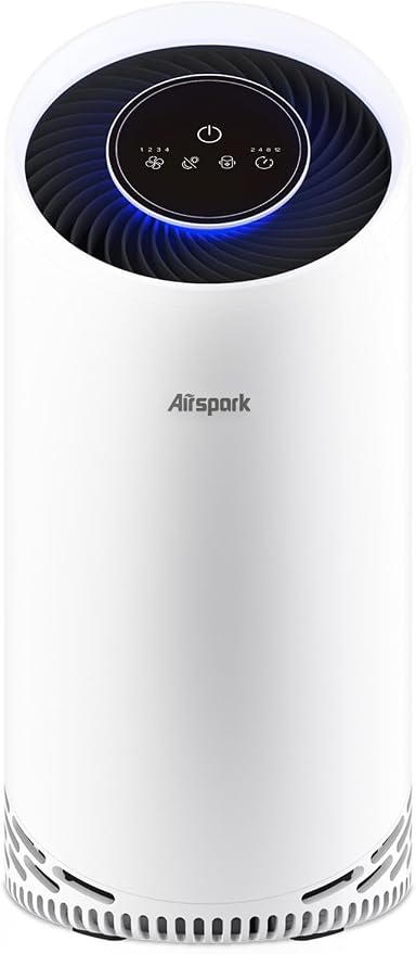 | Airspark Air Purifier for Home Bedroom Up to 2400 Ft² 4-Stage Air Filter | 22dB Sleep Mode, Air Cleaner for Smoke Dust Pollen Daner Pet Hair Odor Eliminator with Night Light & Timer