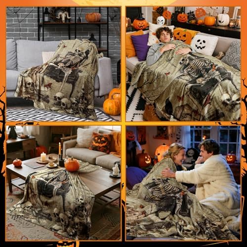 Breling Halloween Ghost Skeleton Flannel Throw Blanket 60"x50" Fuzzy Couch - Image 5
