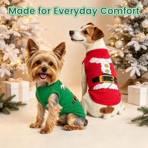 BINGPET 2PCS Dog Christmas Outfit, Soft Cotton Puppy Shirt, Santa Costume - Image 6