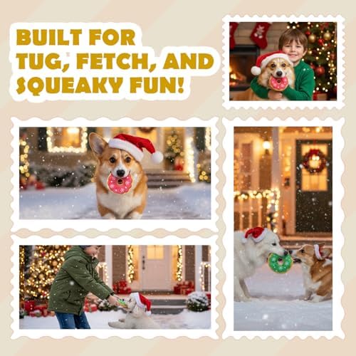 Christmas Squeaky Dog Toy Collection – Holiday Plush Chew Toys for Small & Medium Dogs (Christmas Donut Pack (2 PCS) - Image 4