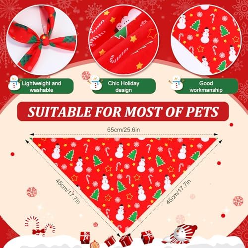 Preboun 50 Pcs Christmas Dog Bandanas Bulk, Red and Green Santa Snowmen - Image 3