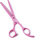 Moontay 7" Professional Dog Grooming Scissors Set of 5 with Pet Comb & Bag | Pet Grooming Chunkers Shears for Dog, Curved Dog Grooming Scissors, Thinning Shears for Dog with Grooming Comb, Pink