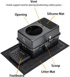 304 Stainless Steel Cat Litter Box, Fully Enclosed Leak-Proof & Rust-Proof Top-Entry XL Litter Box with Metal Scoop, Litter Mat, Side Clamps & Handles for Large Cats (Black, X-Large)