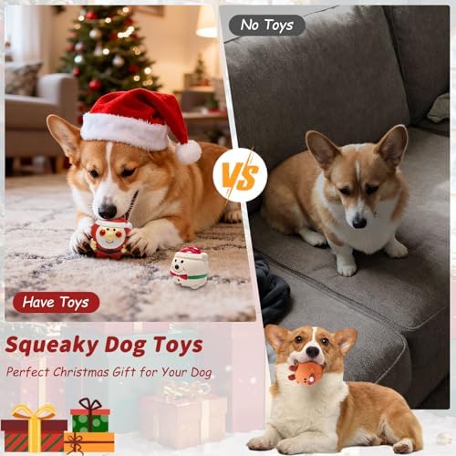 SCHITEC 3 Pack Small Christmas Dog Toys, Latex Squeaky Dog Chew Toy, Interactive Pet Toys for Puppy Small Medium Dogs, Funny Santa, Reindeer, Snowman for Xmas Gift - Image 2