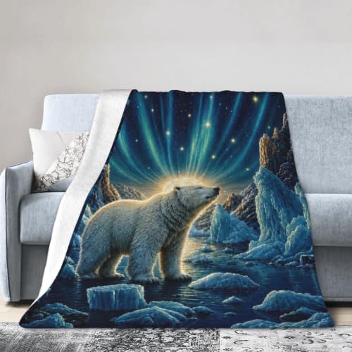 Polar Bear Blanket Aurora Arctic Night Throw Stuff Gifts 60"x50" - Image 2