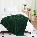 Puncuntex Fleece Throw Blanket Dark Green 50"×60" with Square Grid Design - Image 3