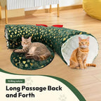 CHUN. F Comfort Green Cat Bed for Christmas Tree – Christmas Themed Cat Tube for Holiday Season –A Big Red Bow - Ultra-Soft Plush Velvet Cute Cat Bed - Image 6