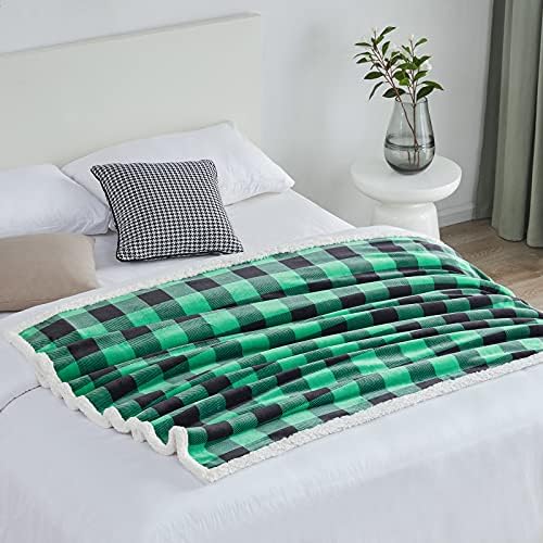Touchat Sherpa Green and Black Buffalo Plaid Christmas Twin Blanket 60" X 70", Fuzzy Fluffy Soft Cozy Blanket, Fleece Flannel Plush Microfiber Blanket for Couch Bed Sofa (Green and Black) - Image 5
