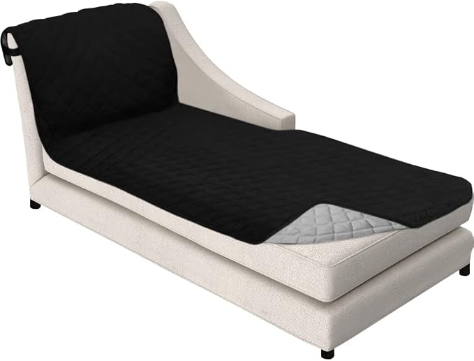 Sofa Shield® Couch Chaise Covers for Dogs, Reversible Furniture Protector with Strap, Stain and Tear Resistant Cushion Cover, 102x34 inch Seat, Machine Washable Slipcover Pets, Cats, Black Gray