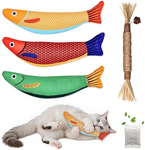 Rishoesu Catnip Toys Saury Fish, Cat & Kitten Chew Kicker Interactive Crinkle Toys for Bored Indoor Adult Cats & Kitten, Cat Gifts Teething Toys Soft and Durable for All Breeds by Rishoesu